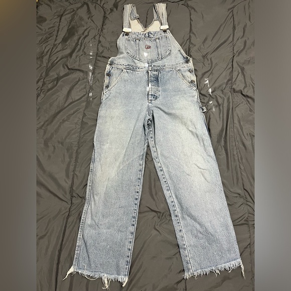 Vintage 90s NASA Y2K Backward S Acid Wash Button Fly Denim Overalls - Picture 2 of 16